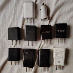 Lot Of 10 USB Phone Chargers & Car Charger Samsung,Blu,Alcatel & More